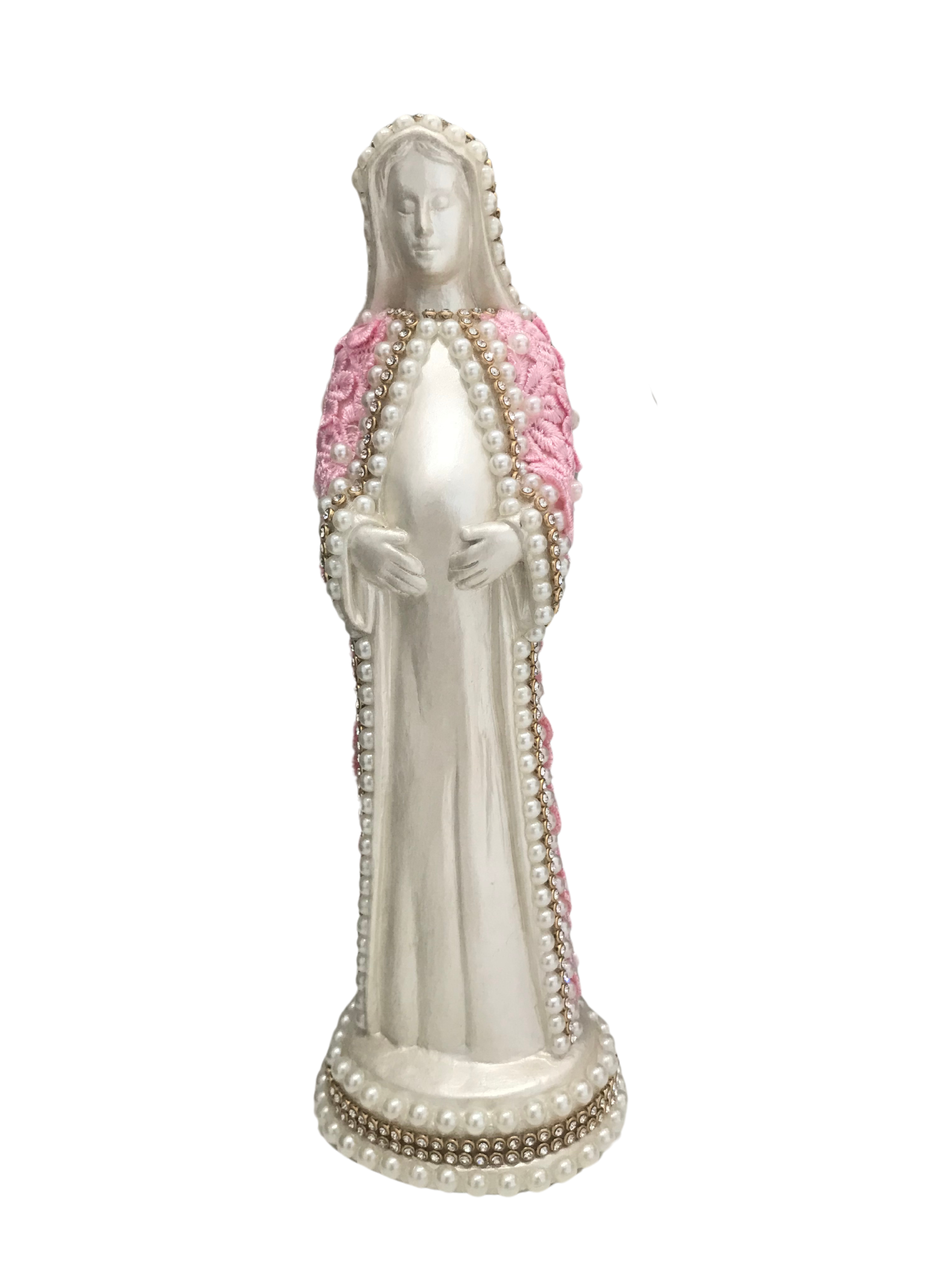 Nossa Senhora Grávida de 20cm em guipir (Rosa, azul e Marfim)