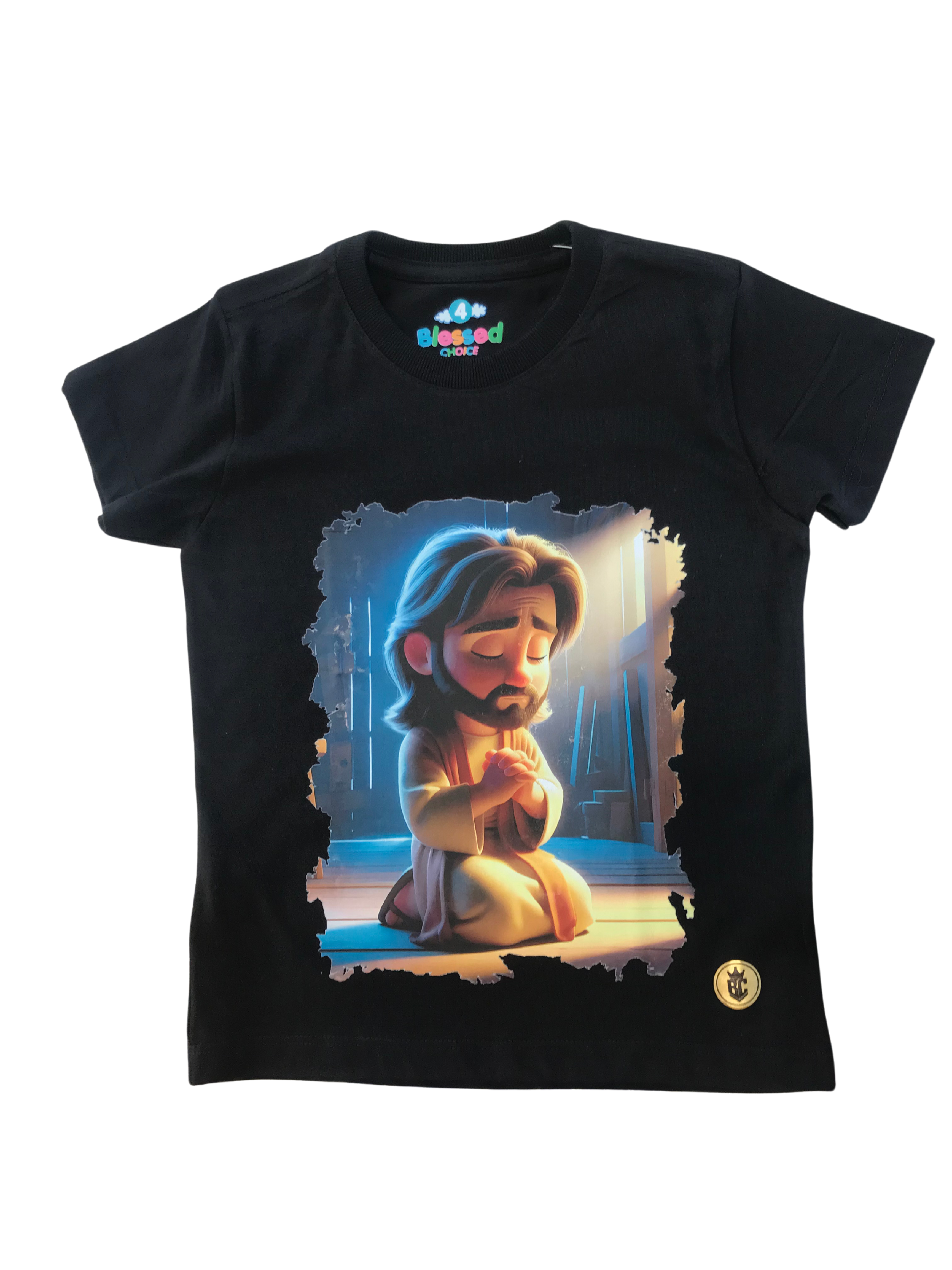 T-Shirt Infantil Preta Jesus Orando - 4