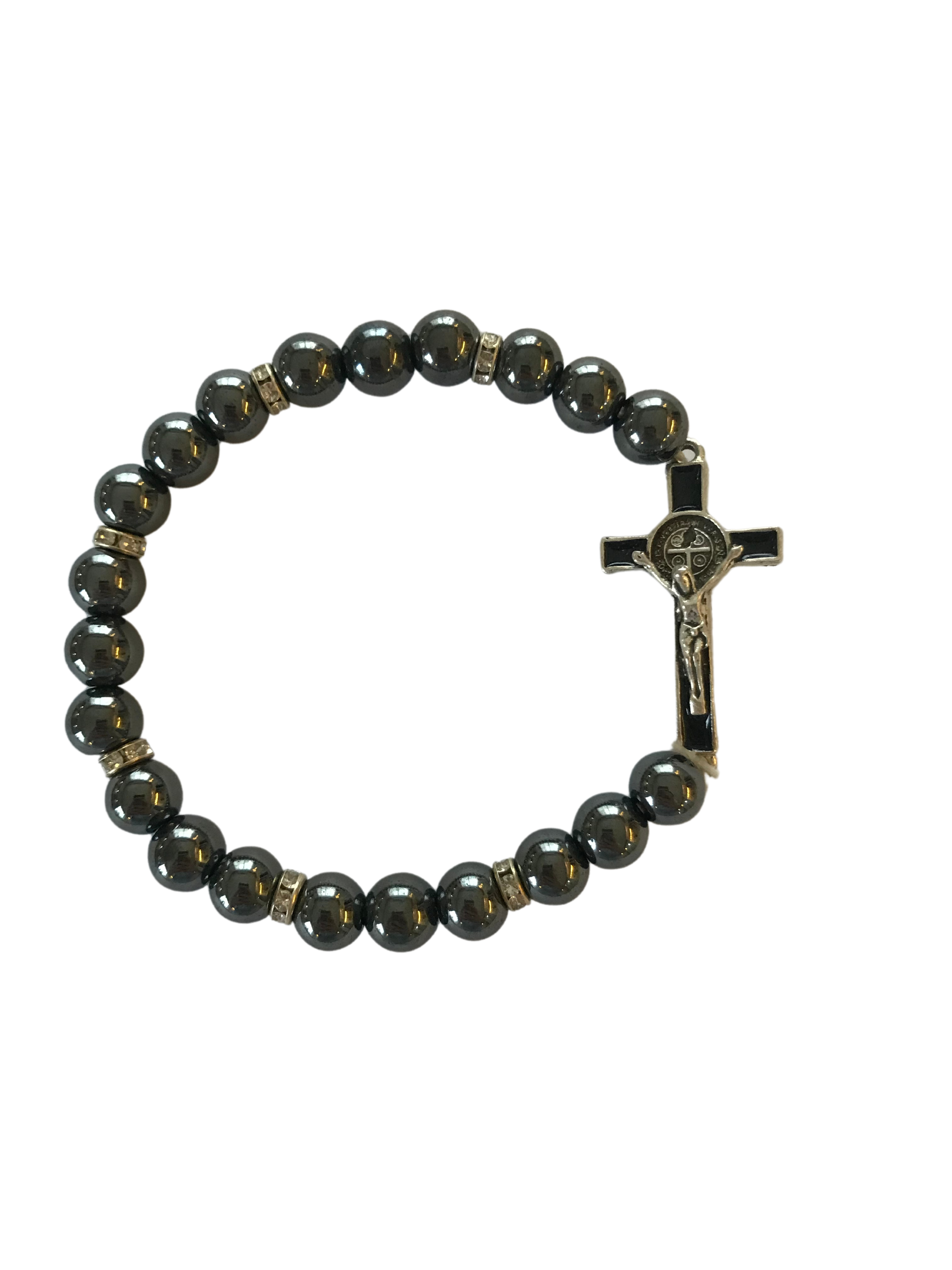 PULSEIRA HEMATITA COM CRUCIFIXO S.BENTO