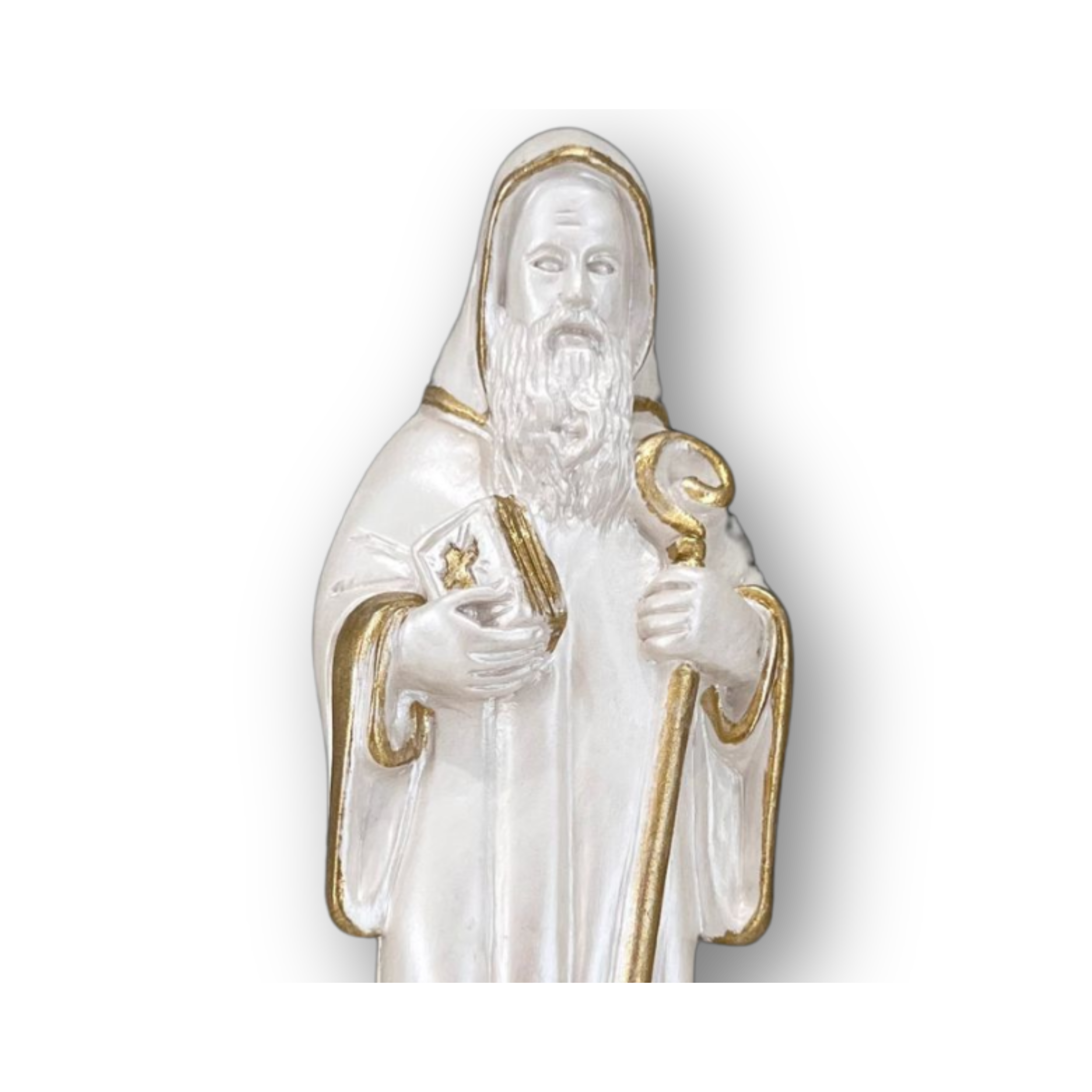 São Bento de 20cm branco com detalhes em dourado