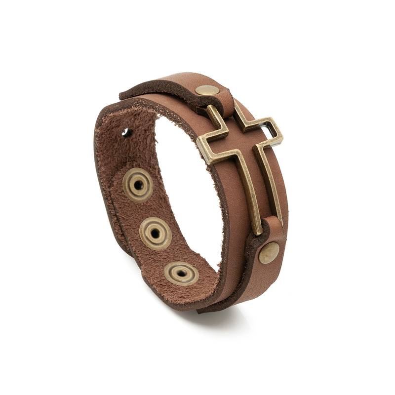 PULSEIRA COURO MARROM CRUZ VAZ OV C/BOTAO
