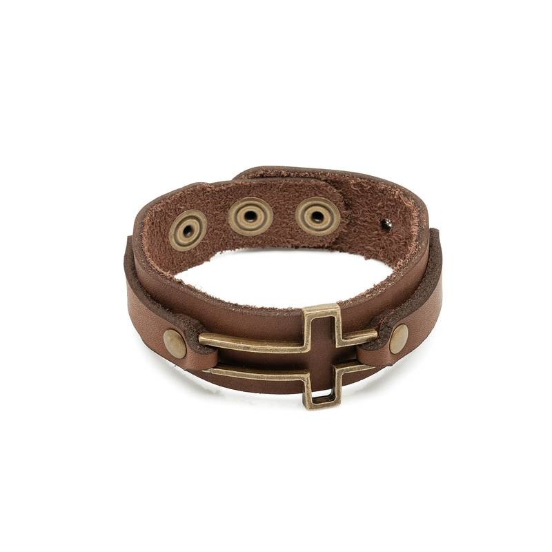 PULSEIRA COURO MARROM CRUZ VAZ OV C/BOTAO