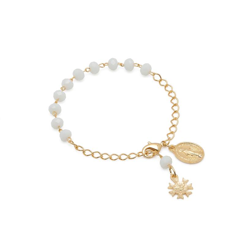PULSEIRA DEZENA CRISTAL VIDRO 6MM ROND BRANCA N SRA GRACAS (CARTELA) ++