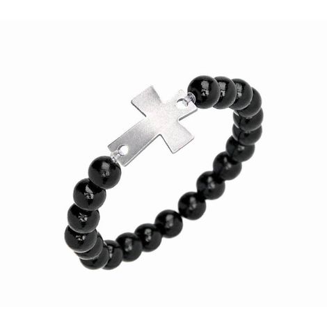 PULSEIRA HOMEM DE FE MAD PRETA 8MM CRUZ ++
