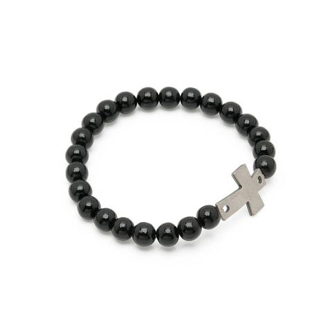 PULSEIRA HOMEM DE FE MAD PRETA 8MM CRUZ ++
