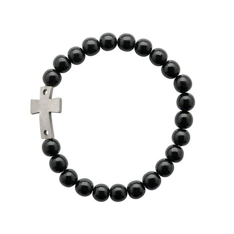 PULSEIRA HOMEM DE FE MAD PRETA 8MM CRUZ ++