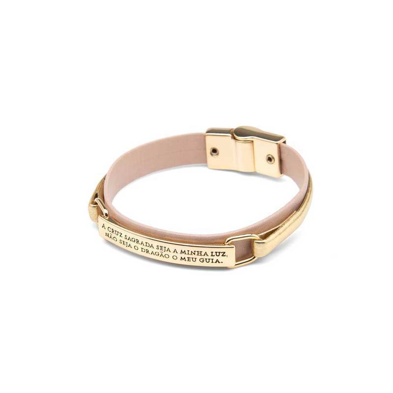 Pulseira Luxo Nude com Dourado A Cruz Sagrada - M