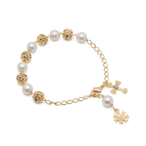 PULSEIRA DEZENA PEROLA 8MM/STRASS 8MM DOUR (CARTELA) ++