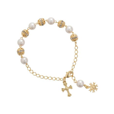 PULSEIRA DEZENA PEROLA 8MM/STRASS 8MM DOUR (CARTELA) ++