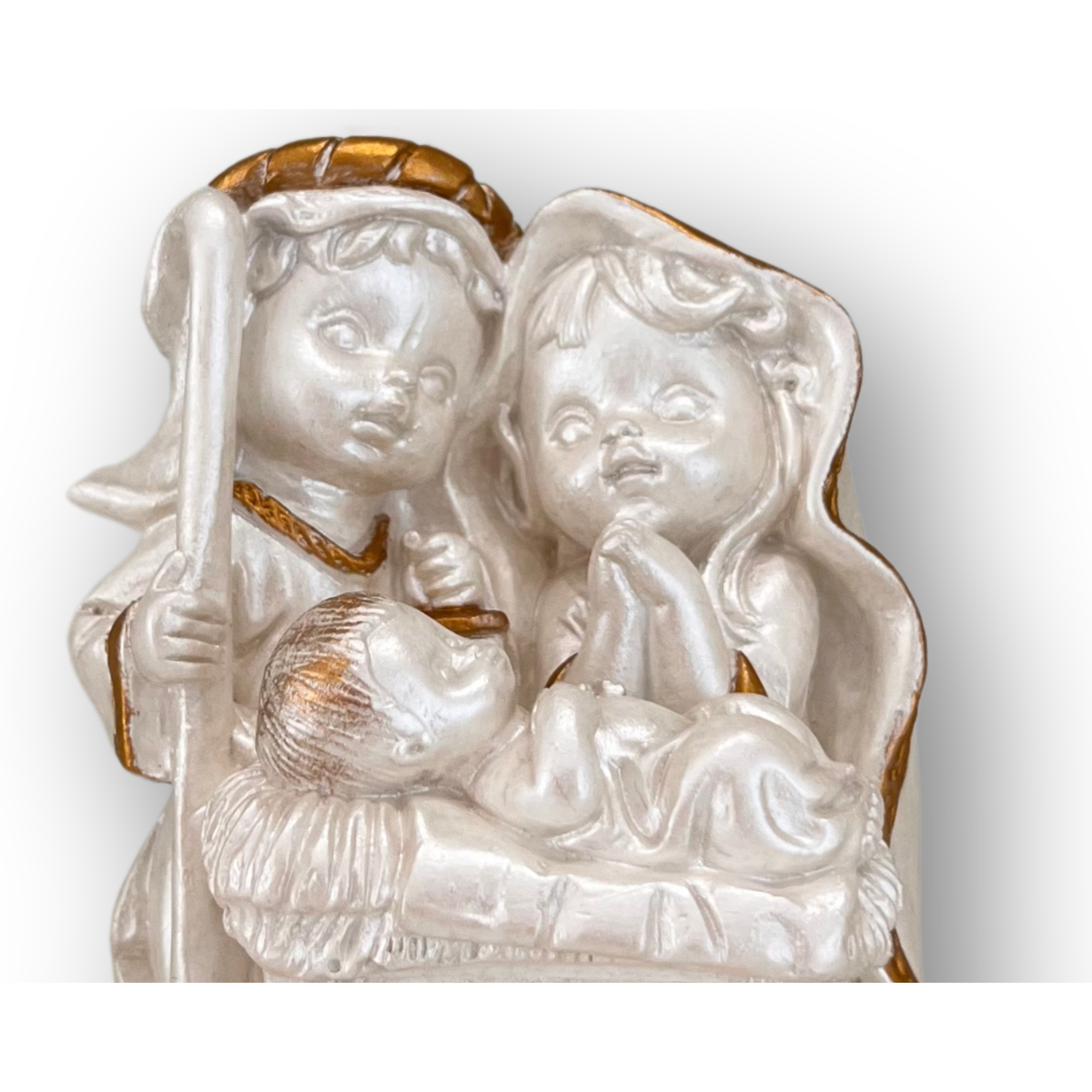 Sagrada Família Baby Manjedoura 14cm branca e dourada