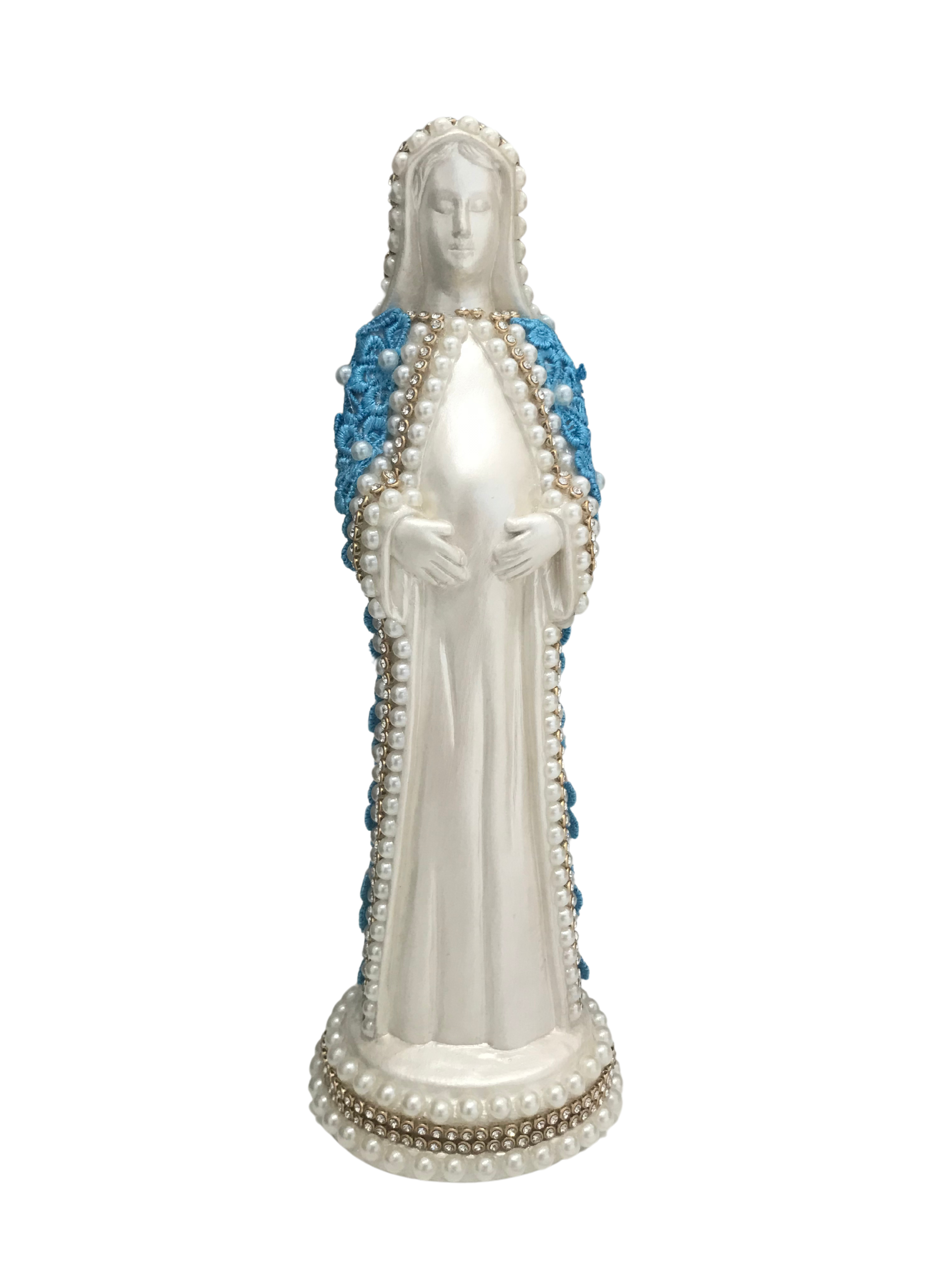 Nossa Senhora Grávida de 20cm em guipir (Rosa, azul e Marfim)