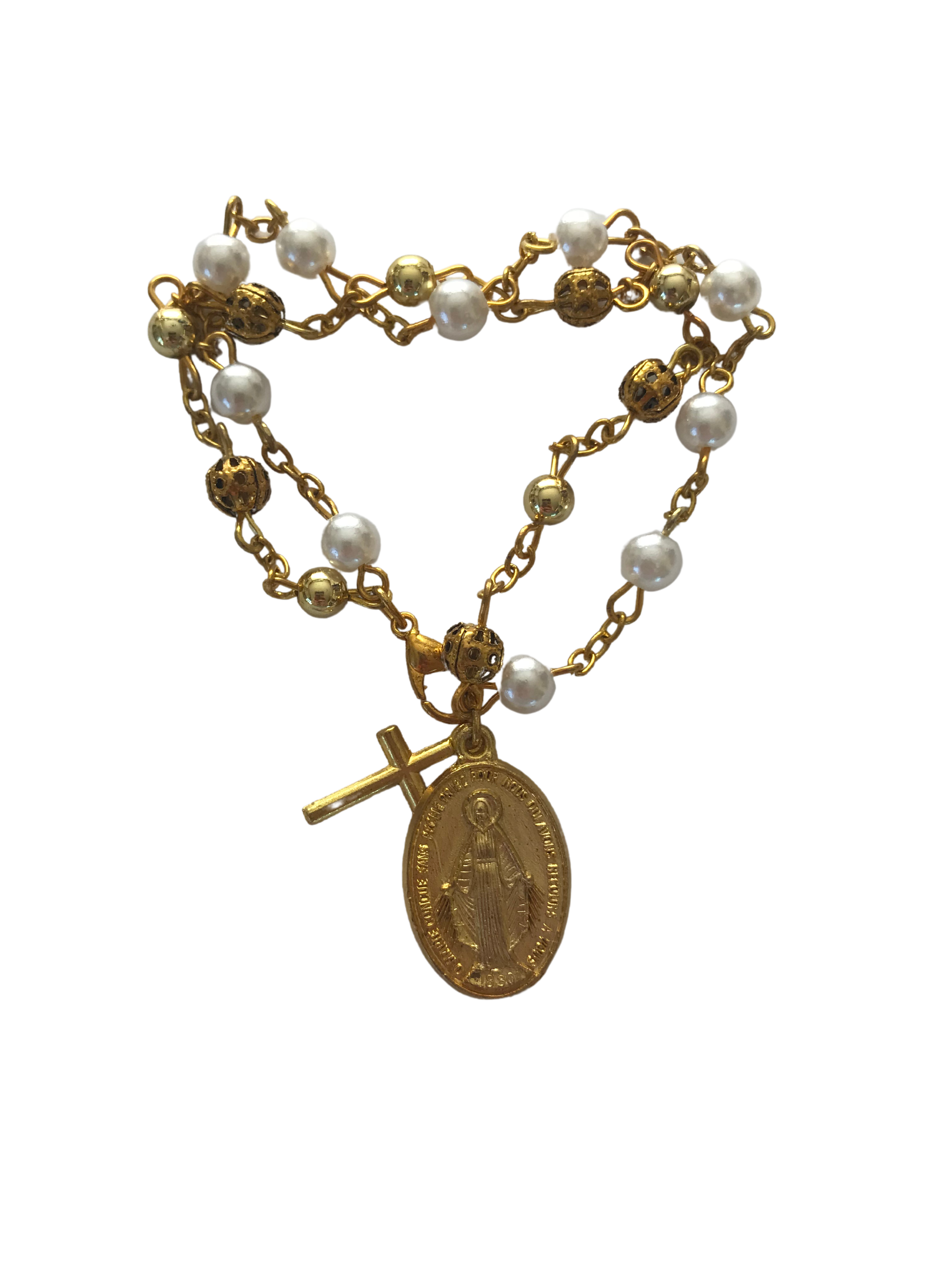 PULSEIRA NOSSA SENHORA DAS GRACAS COM CRUZ E PEROLA