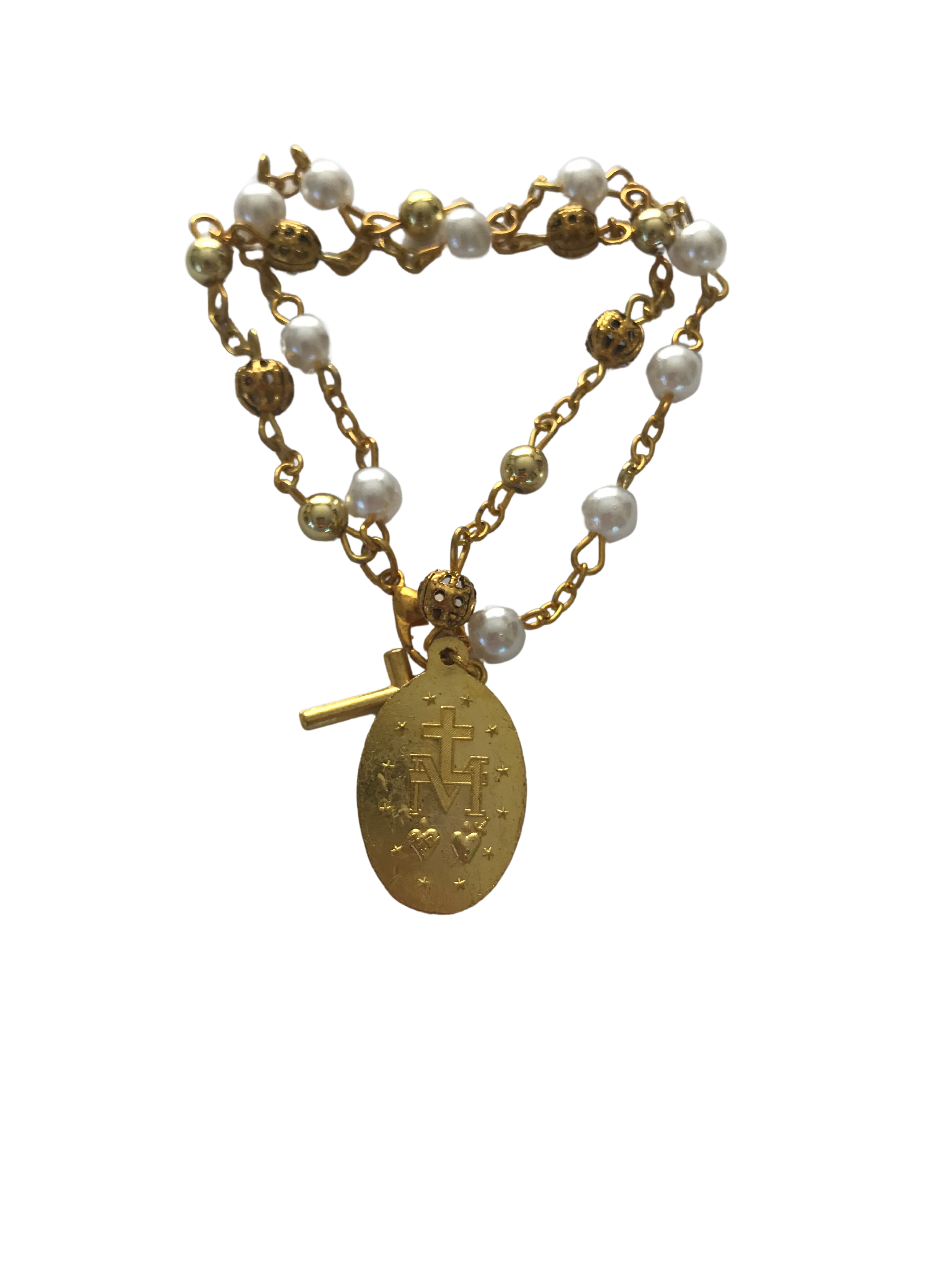 PULSEIRA NOSSA SENHORA DAS GRACAS COM CRUZ E PEROLA