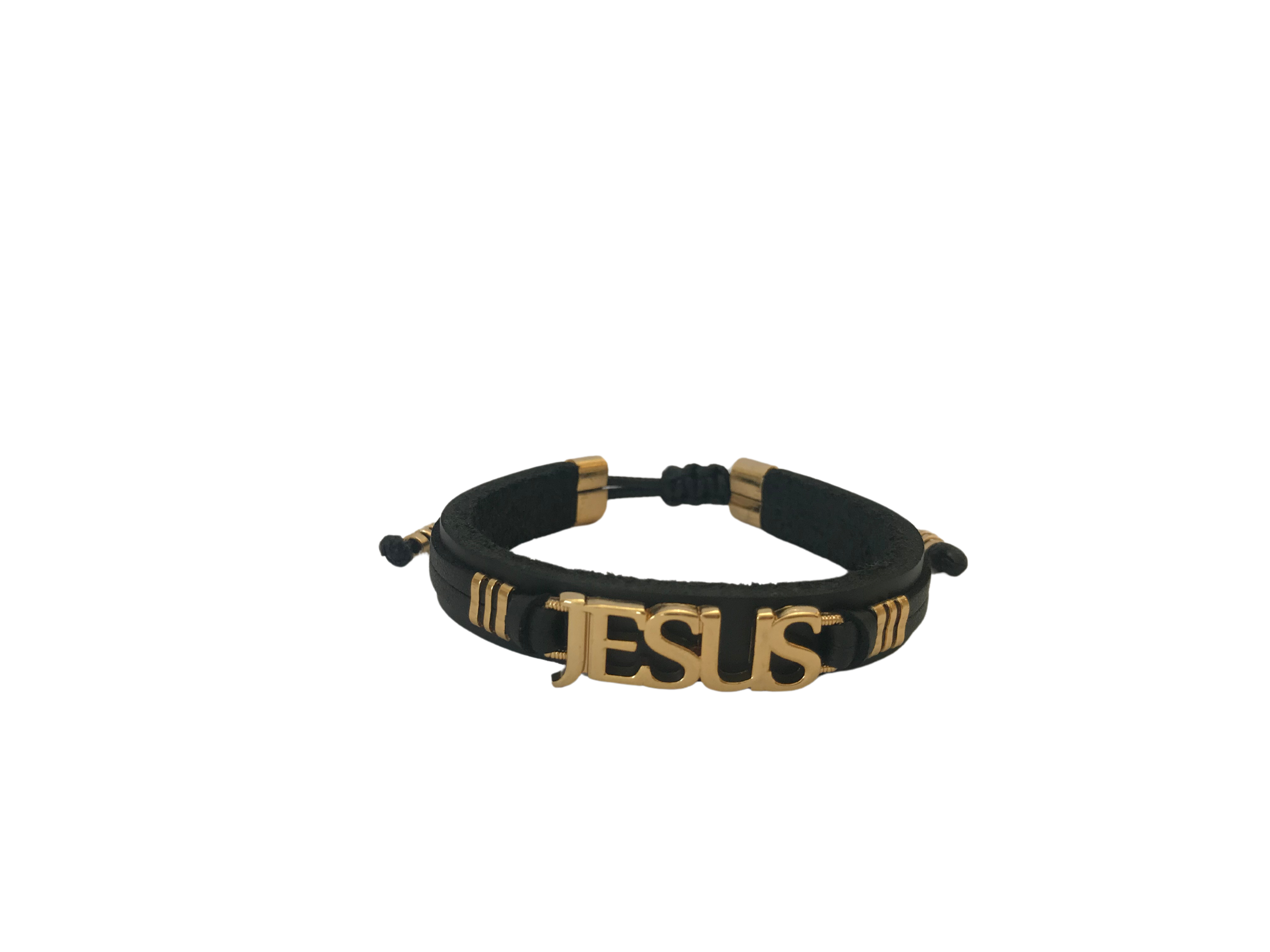 Pulseira de Couro Jesus Dourado
