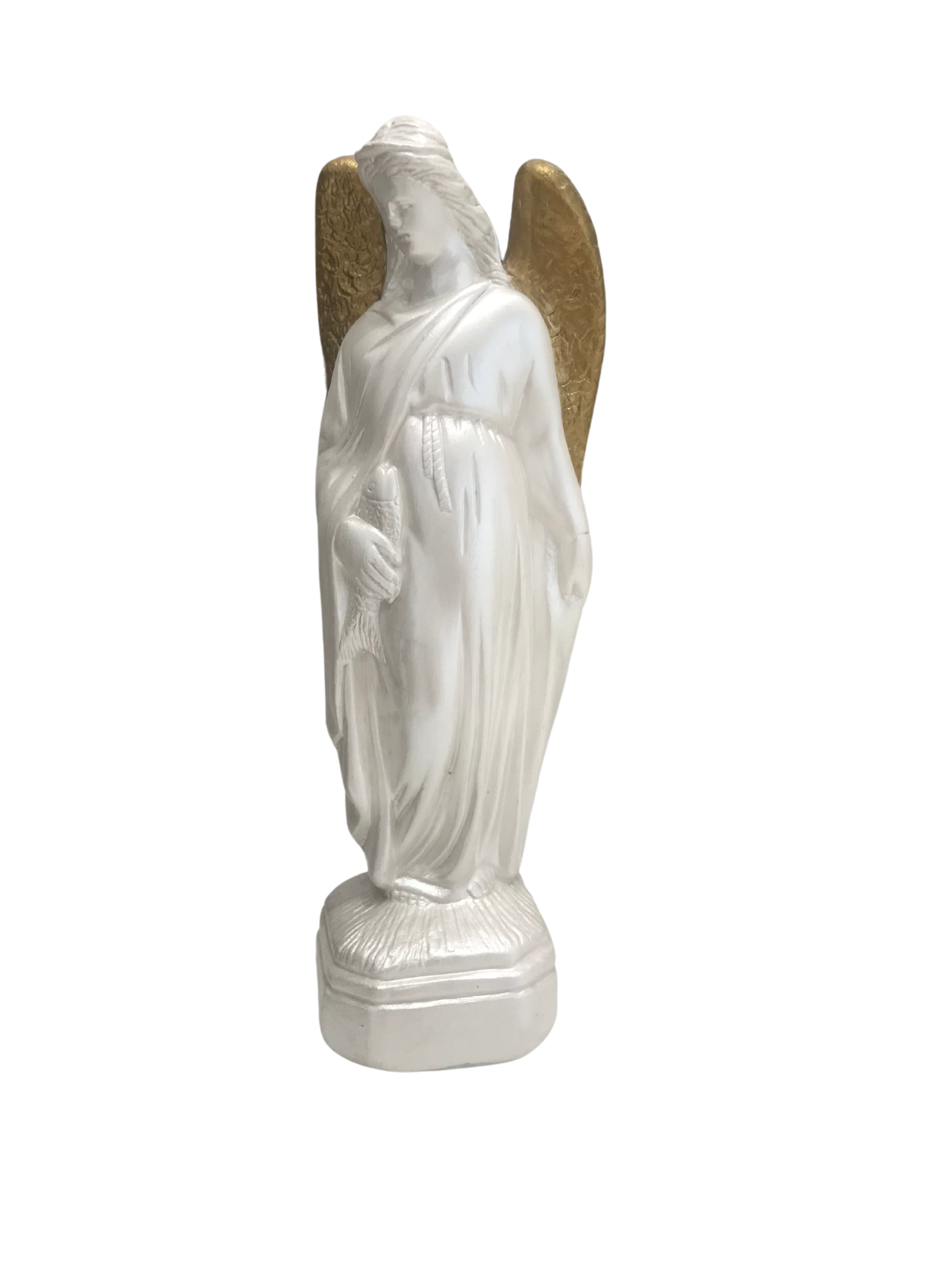 São Rafael Arcanjo 18cm branco e dourado