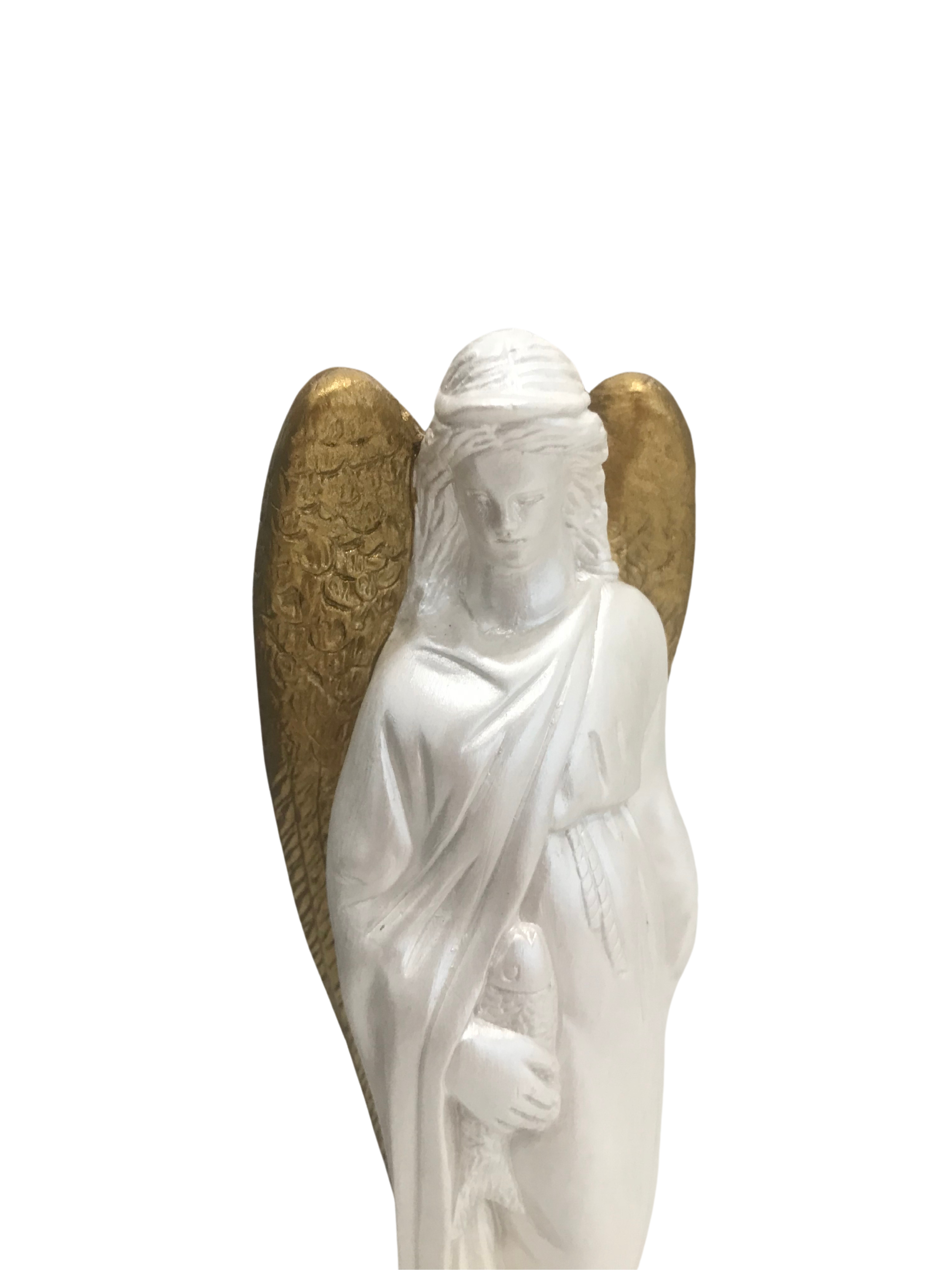 São Rafael Arcanjo 18cm branco e dourado