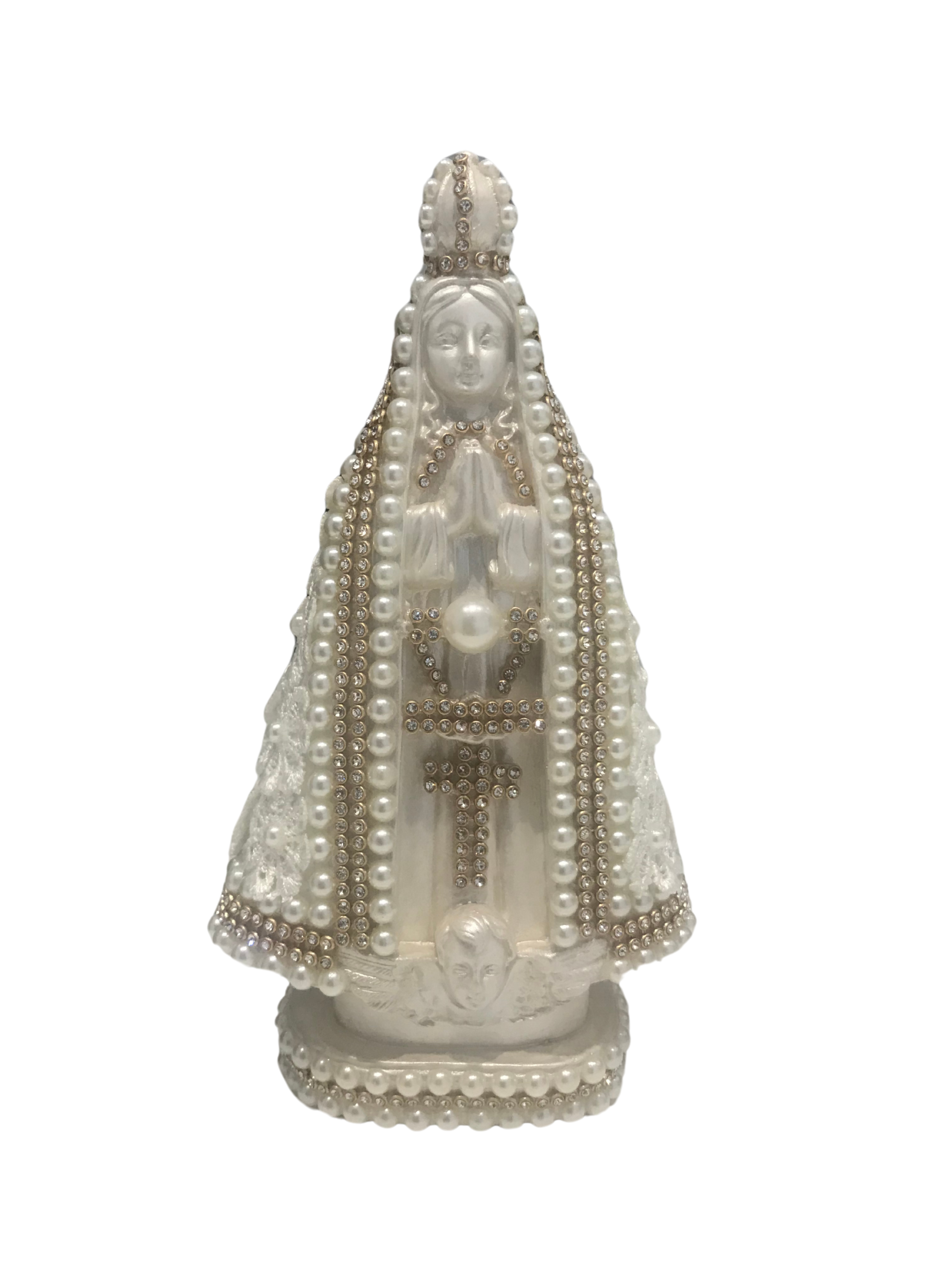 Nossa Senhora Aparecida de 20cm com manto em guipir (Azul e Marfim)