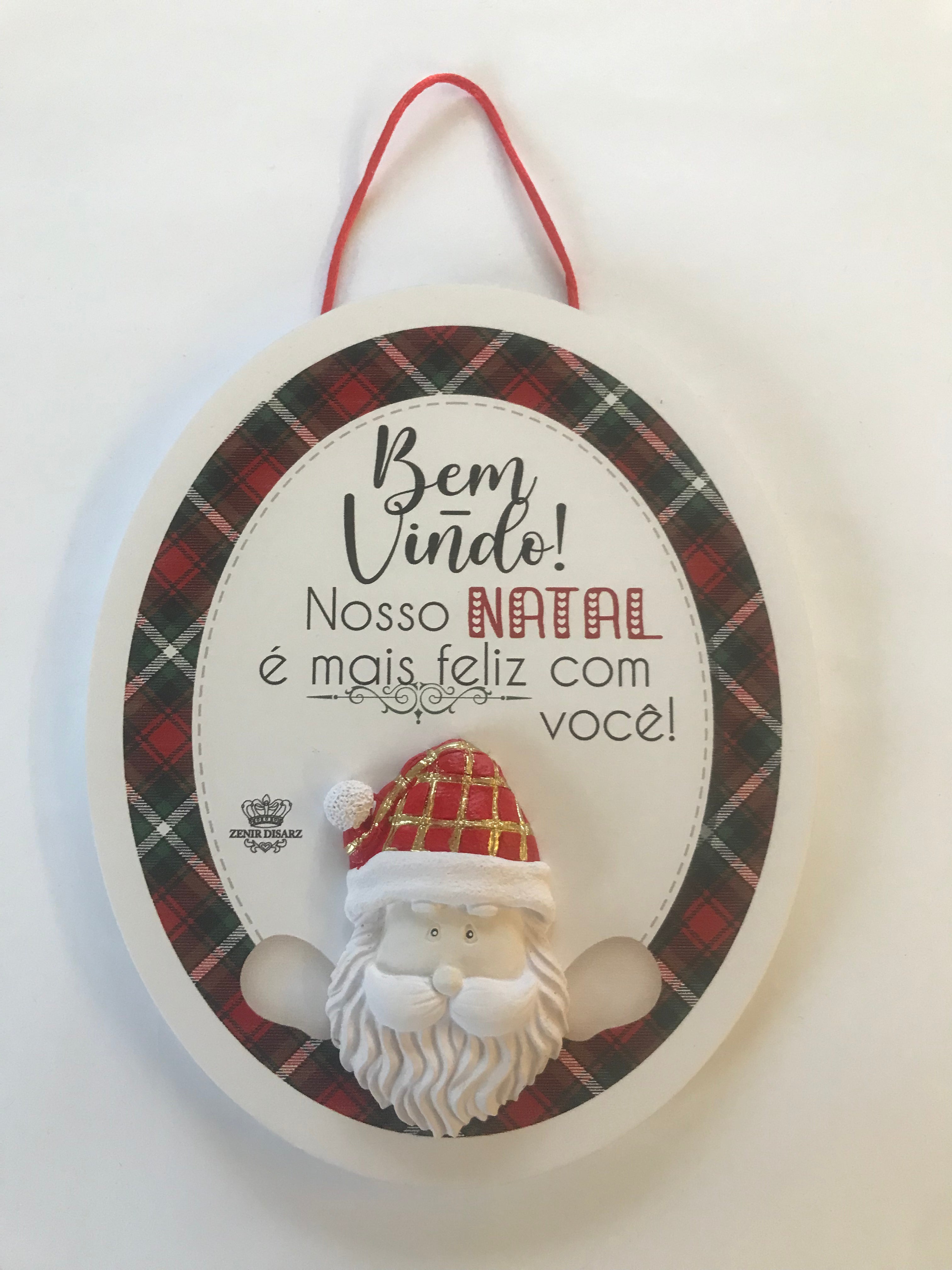 MÓBILE DE PAREDE COM APLIQUE BEM-VINDO NOSSO NATAL...18,5X15